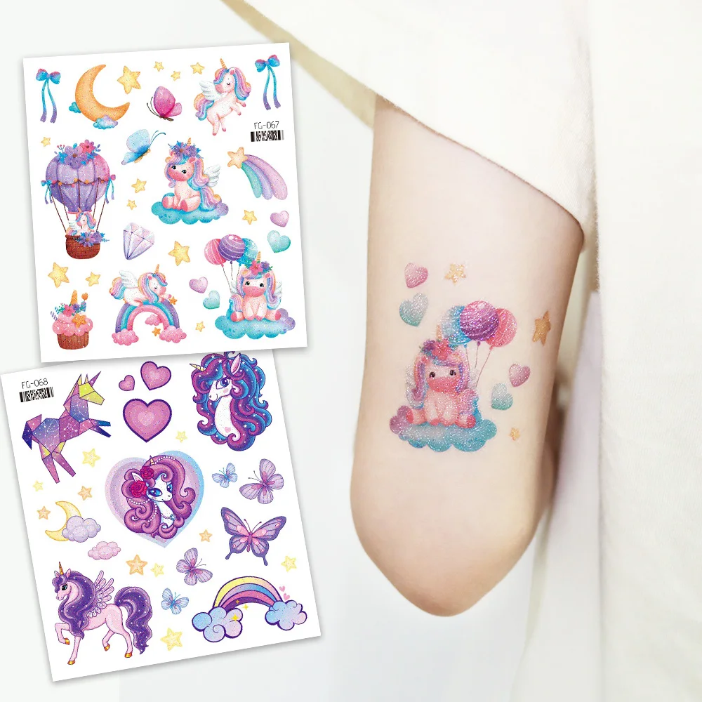 Einhorn-Meerjungfrau-Tattoo Buntes Glitzerpulver Wasserdichter Temporärer Aufkleber Niedliche Cartoon-Körperkunst Arm-Fake-Tattoos – Detail 2