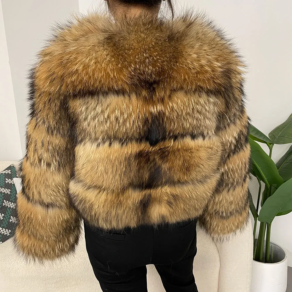 MENINA 2025 새로운 가을 겨울 고급스러운 정품 모피 코트 여성 두꺼운 따뜻한 4 섹션 너구리 모피 코트 여성 데일리웨어