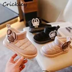 Cartoon Rabbit Children Snow Boots PU Leather Warm Plush Girls Ankle Shoes Winter Anti Slip Slip On Toddler Kids Boots