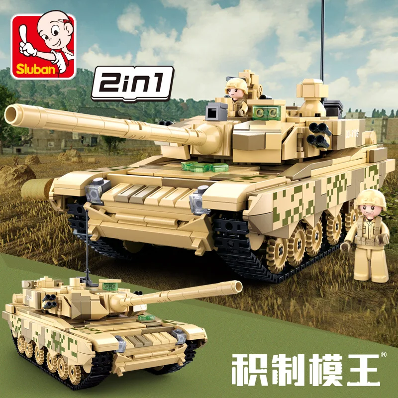 Sluban 893PCS WW2 Military Weapon 99A Main Battle Tank Armored Vehicle Model Building Block Kids DIY Educational Bricks Toy Gift