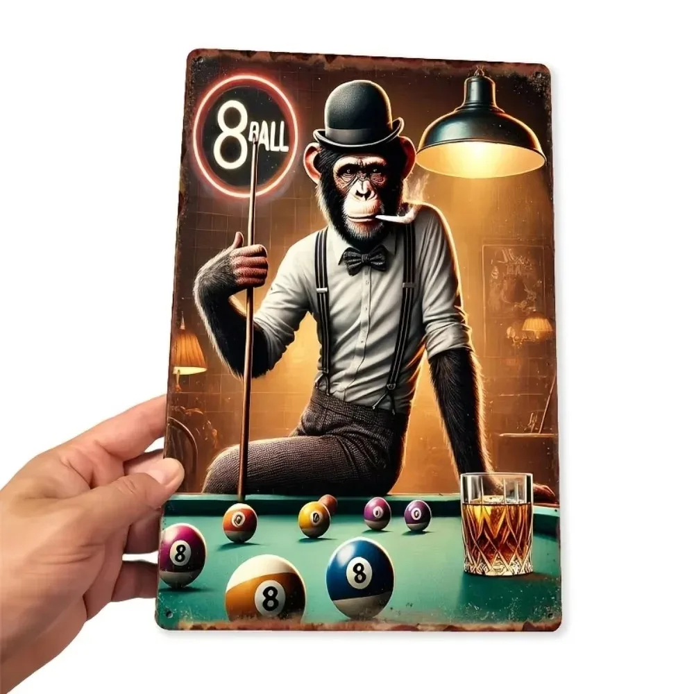 

Whimsical Monkey Billiards Sign | Durable Aluminum Alloy Decor | Easy to Hang for Bar & Kitchen | Playful Pool-Themed Primate