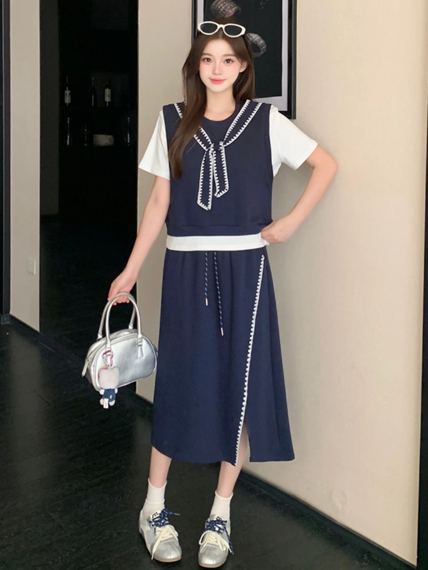 

Summer Fashion Women's plus Size T-Shirt And Skirt Set with Shawl Short Sleeve Top Half Body Skirt Two Piece Ensemble