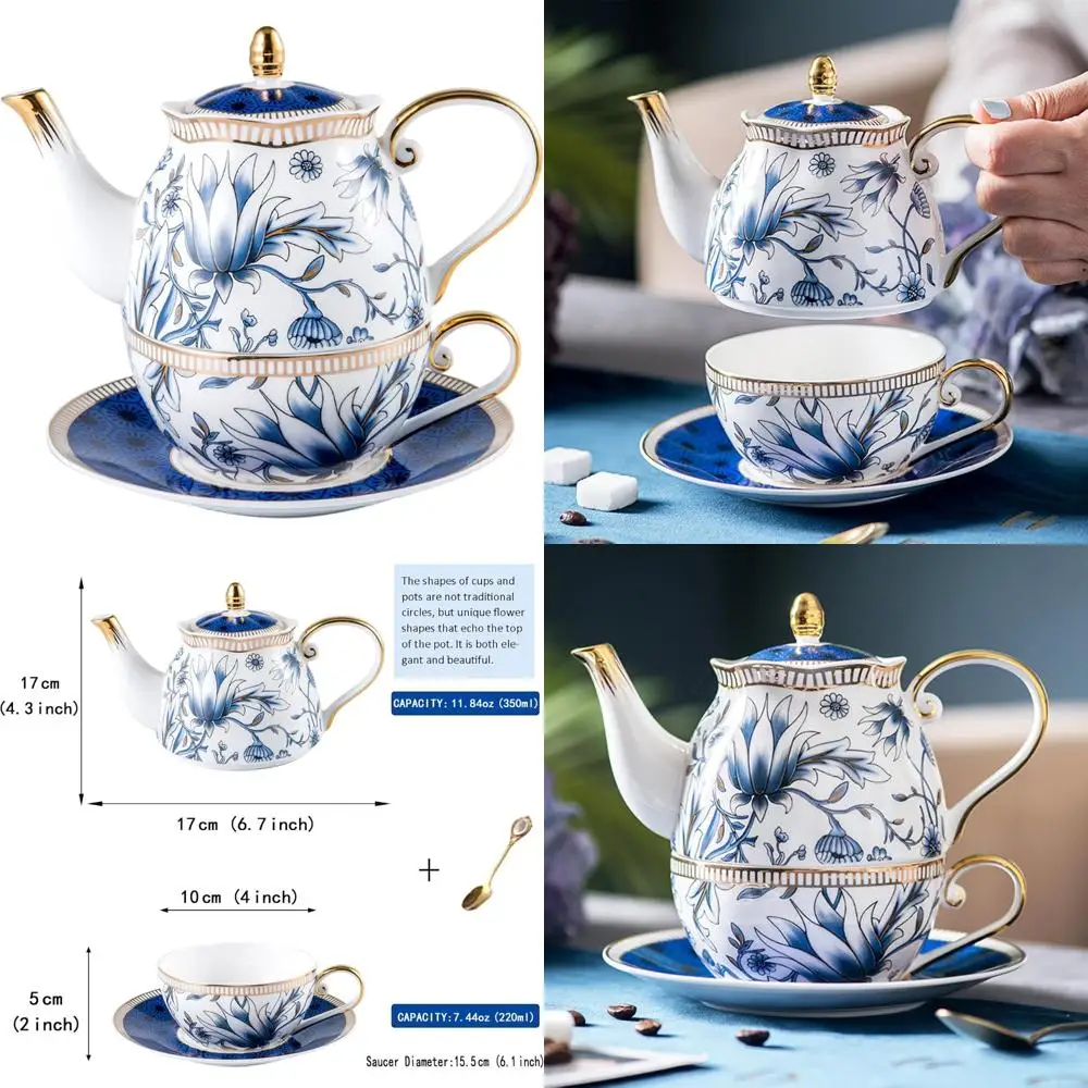 

Vintage Floral Bone China Porcelain Tea Set for One, Single Person Tea Pot and Cup Gift, Elegant Teatime Experience