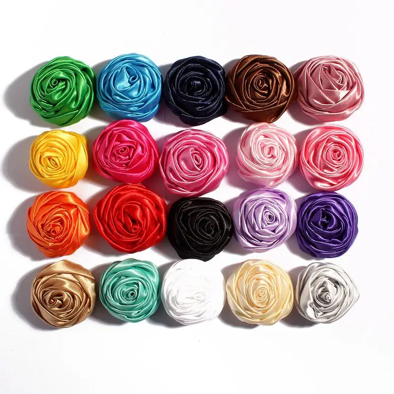 10pcs/lot 4.5CM 20Colors Novelty Artificial Soft Satins Ribbon Rolled Rose Fabric Artificial Flowers For Wedding Decoration