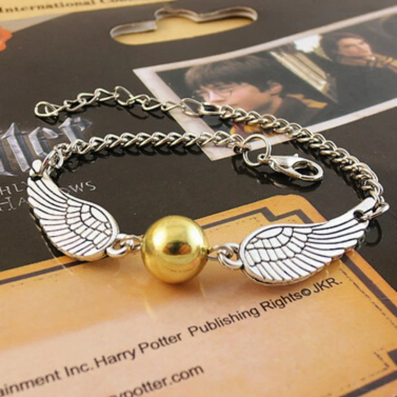 Snitch Bracelet Harries Deathly Hallows and Quidditch Ball Silver Angel Wings Potters Jewelry Fashion Birthday Gift for Friends