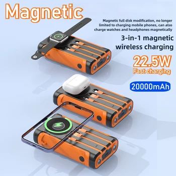 Hand Crank Solar Power Bank 22.5W Fast Charging 15W Magsafe Wireless Charger 20000mAh Port
