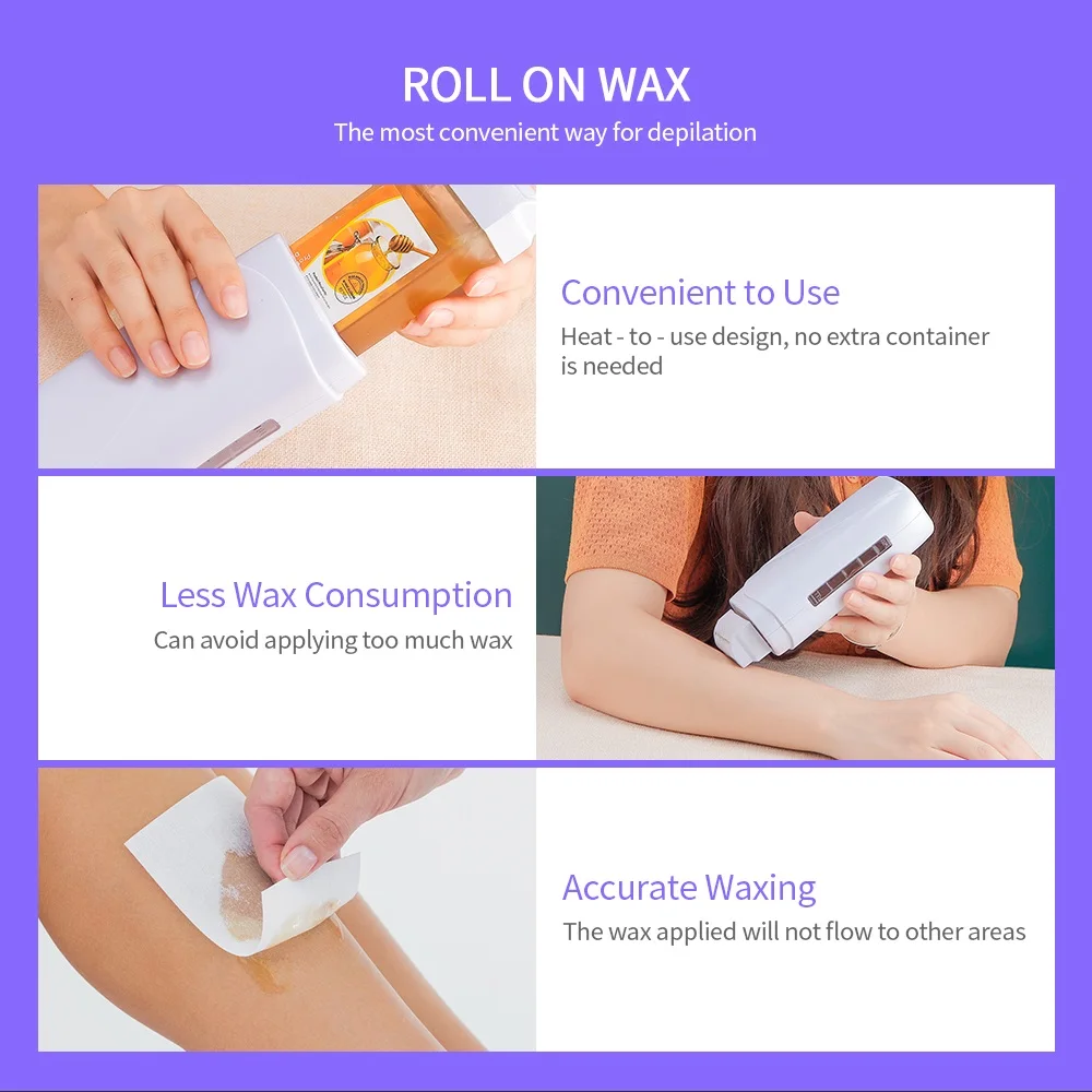 3pcs Cartridge Wax Depilatory Heater Wax Roller Base Roll On Waxing Body Hair Removal Machine Set For Depilation Tool kit