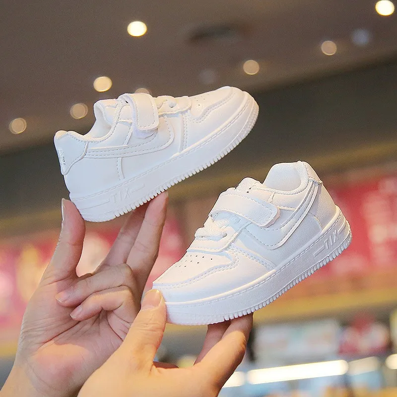 Spring Autumn Kids Sneakers New Baby Boys Girl Sports Casual Board Shoes Leather Leisure Soft Soled Children White Running Shoes