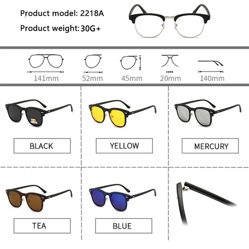 Imagen 2 del producto Gafas de sol polarizadas magnéticas 2 en 1 para hombre y mujer, lentes de sol con Clip, Montura de plástico clásica para conducción nocturna, UV400, 2218