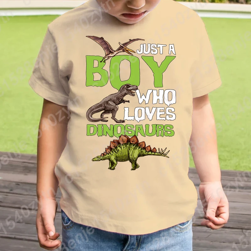 Camiseta de manga corta de verano para amantes de los dinosaurios, camiseta con estampado animal Just a Boy Who Loves Dinosaurs para niños