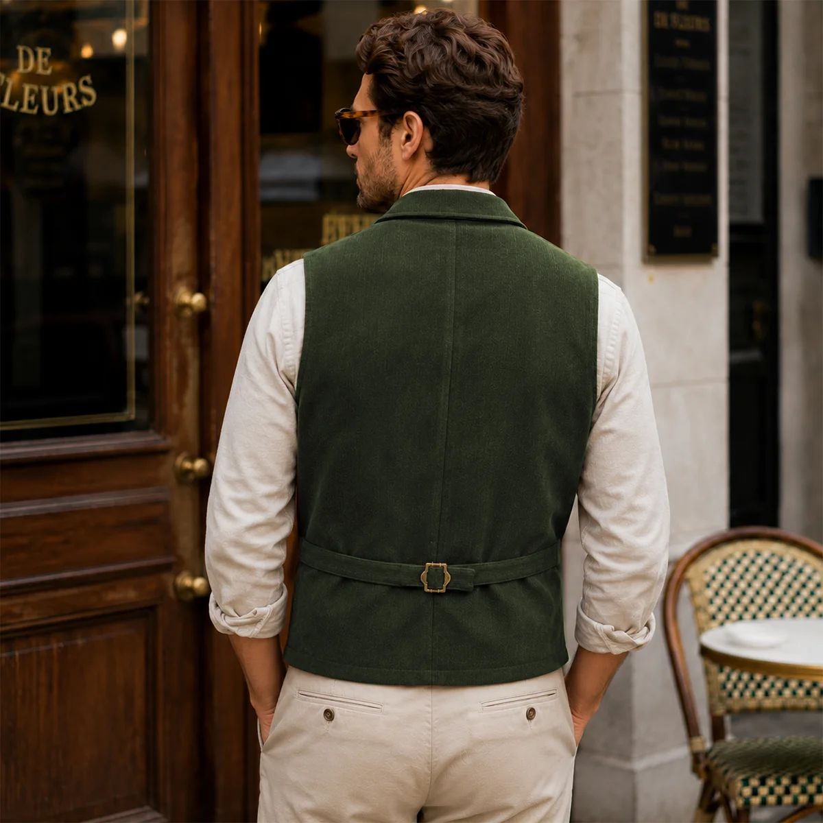 Herren Vintage Cord-Anzugweste mit Revers, Verstellbarem Rückengurt, Ärmellos, Business-Casual-Gilet mit Mehreren Taschen – Detail 9