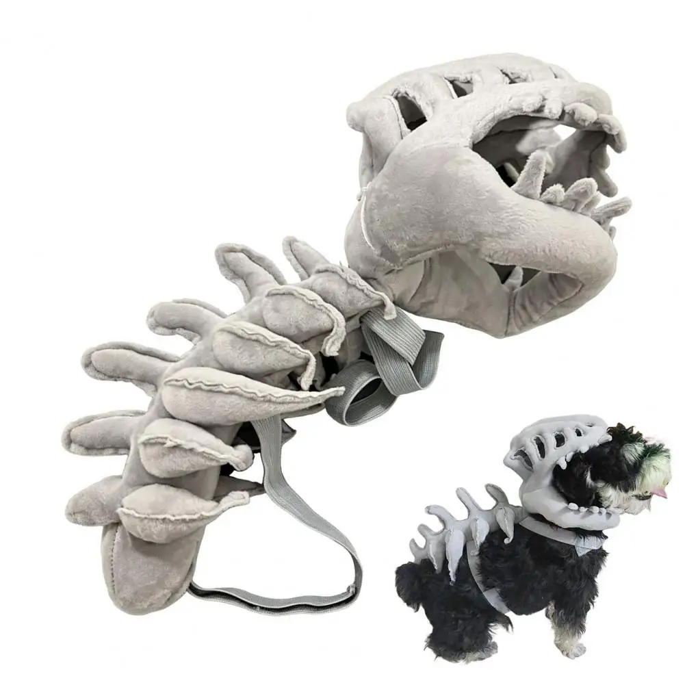 Dinosaur Skeleton Pet Costume, Plush Dog Cat Outfit with 3D Spine And Tail, Halloween Party Prop for Small Medium Pets