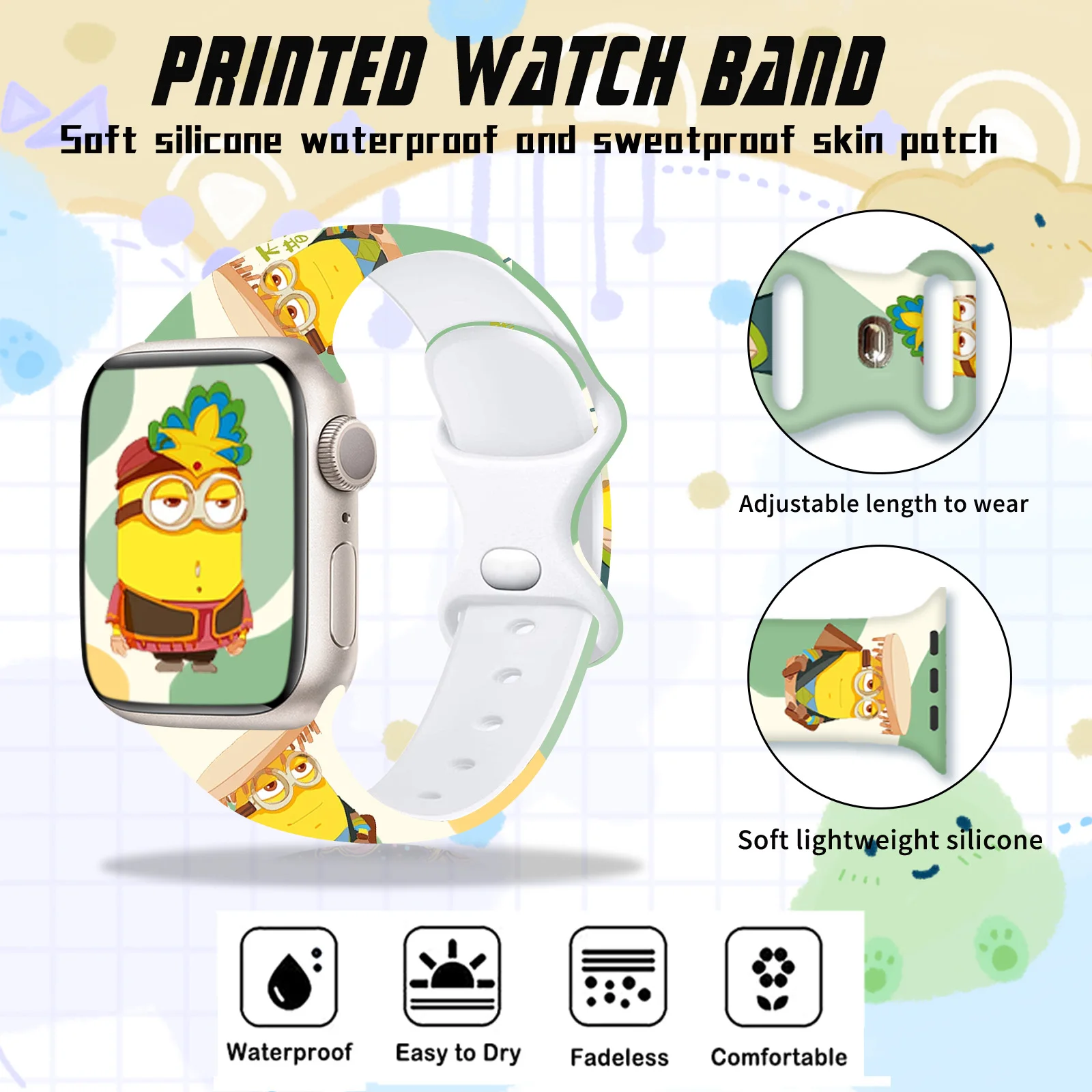 

Baibian Minions Watch Band for Apple Watch 10 9 8 Band Replaceable Bracelet for iWatch 46mm 42mm 41mm 40mm Watchband