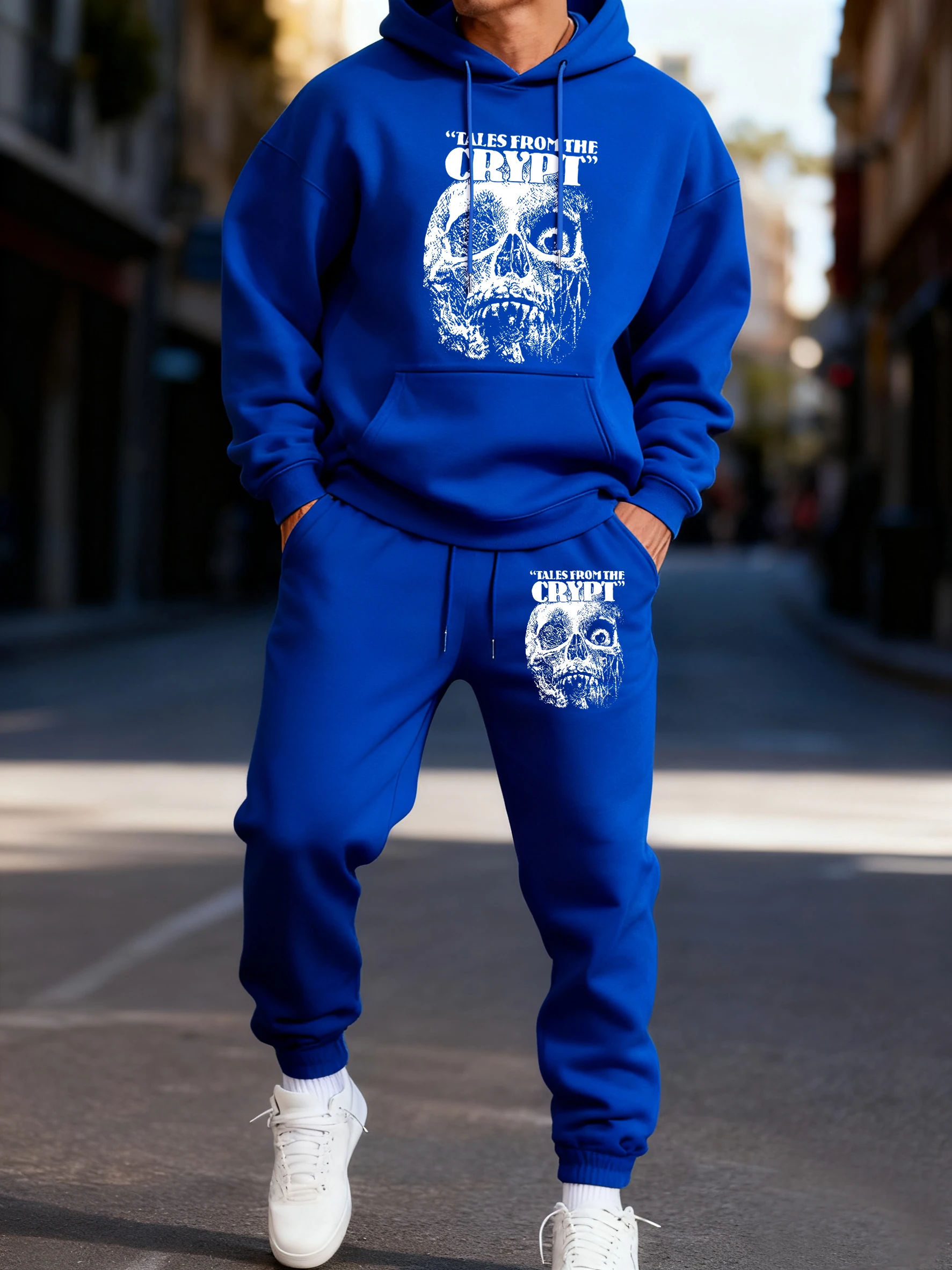 

Tales From The Crypt Horror Skull Print Sportswear Basic Fleece Hoodie Mens Set Street Casual Long Pant Warm Comfy Sweatpants