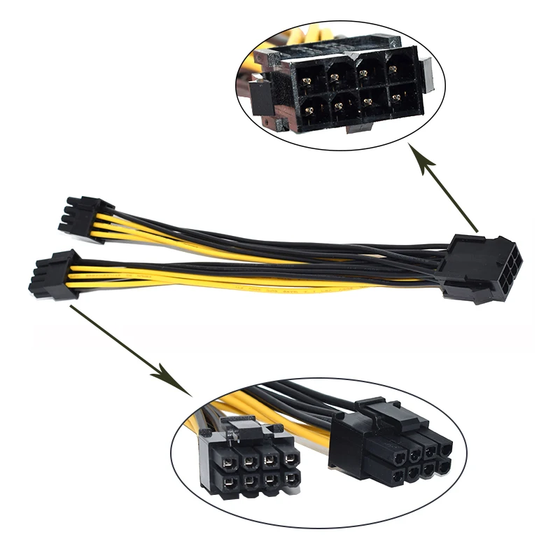 Original 10 pcs 6pin 8pin pci express para dual pcie 8 (6 + 2) pin cabo de alimentação placa gráfica pci-e gpu divisor de dados 22cm