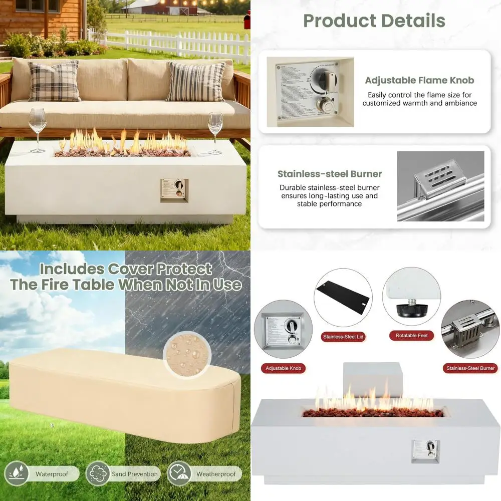 

Открытый пропановый стол для костра с боковыми ручками, автоматическое зажигание, 50 000 БТЕ, прямоугольная стальная конструкция для использования в патио и в саду