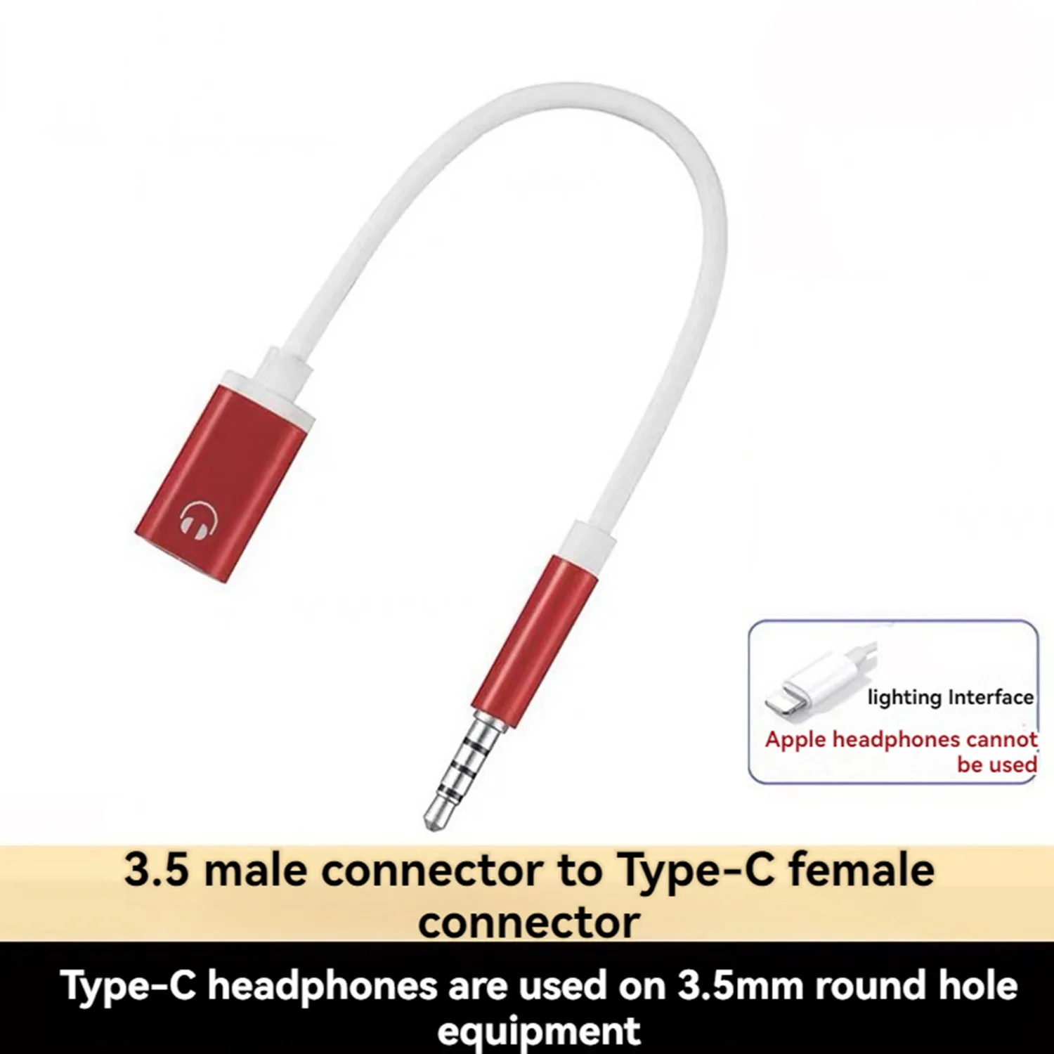 3.5mm Male to Type C Female Audio Cable Cord, Analog Audio Jack Headphone Audio Adapter for MP3 Player, Laptop,Tablet Sliver Red