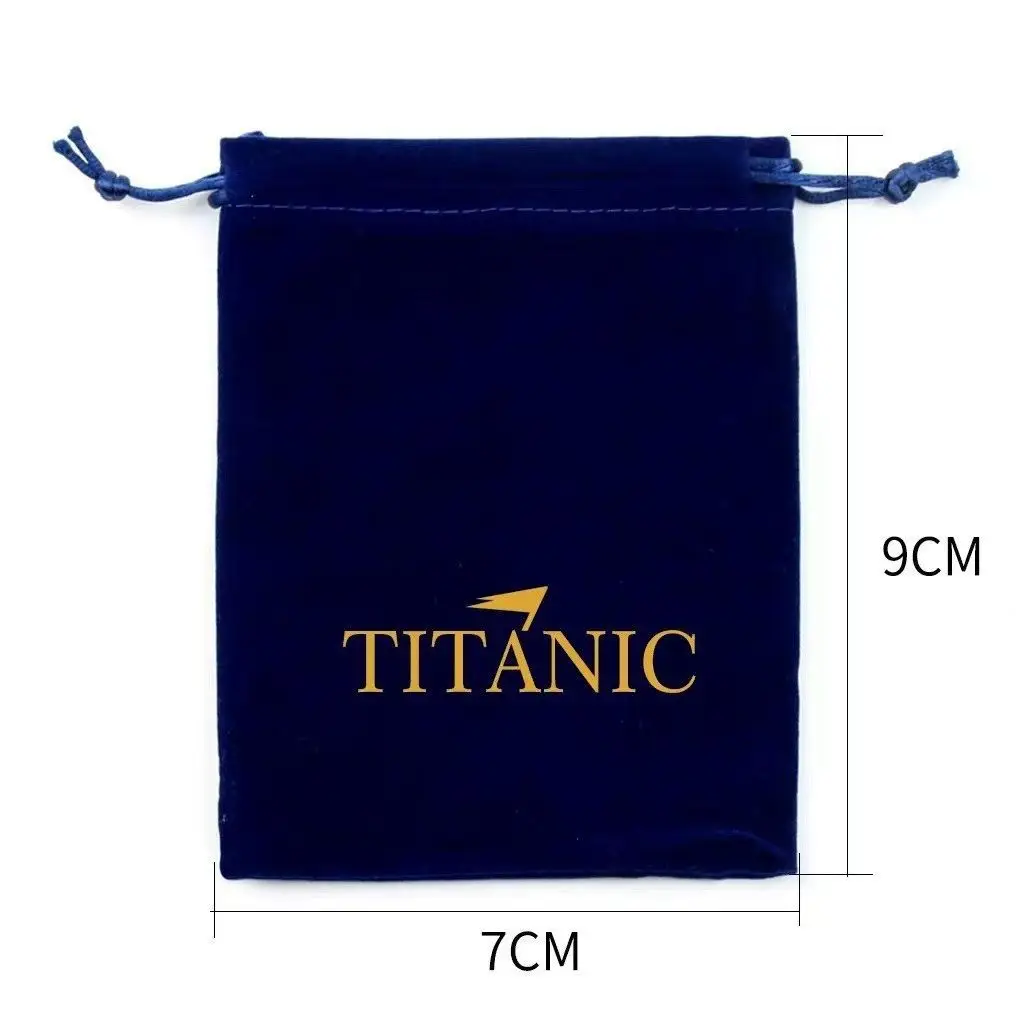 Ocean Heart Titanic Blue Pendant Necklace+Velvet Bag New Fashionable Sparkling Full Diamond Eternal Love Red Sweater Chain