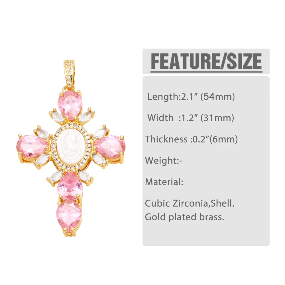 OCESRIO Big Crystal Virgin Mary Cross Pendant For Necklace Copper Gold Plated Crucifix Jewelry Making Supplies Pdtb385