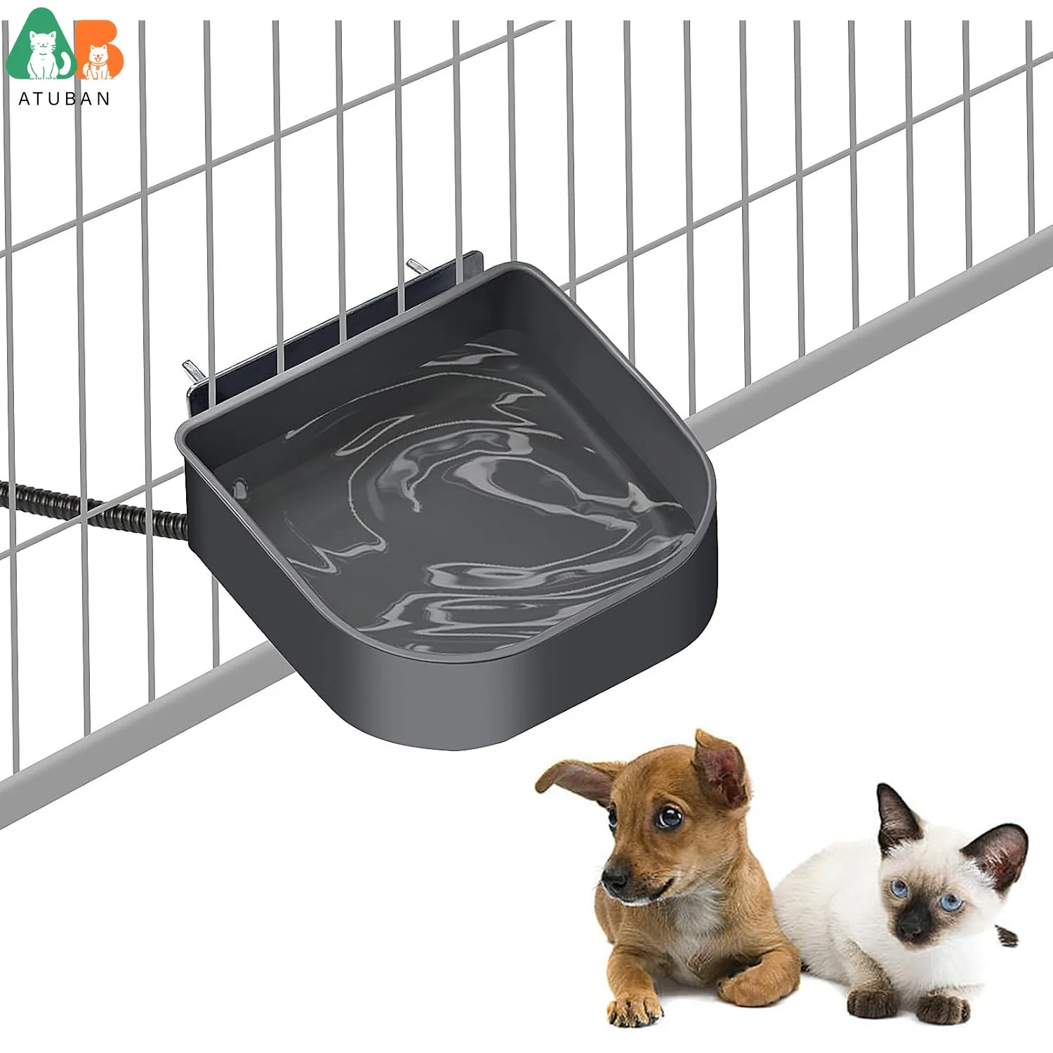 

ATUBAN Heated Water Bowl for Indoor Pet, Hanging Dog Water Bowl for Kennel No Spill Heated Bowl for Chicken Cats Rabbits Birds