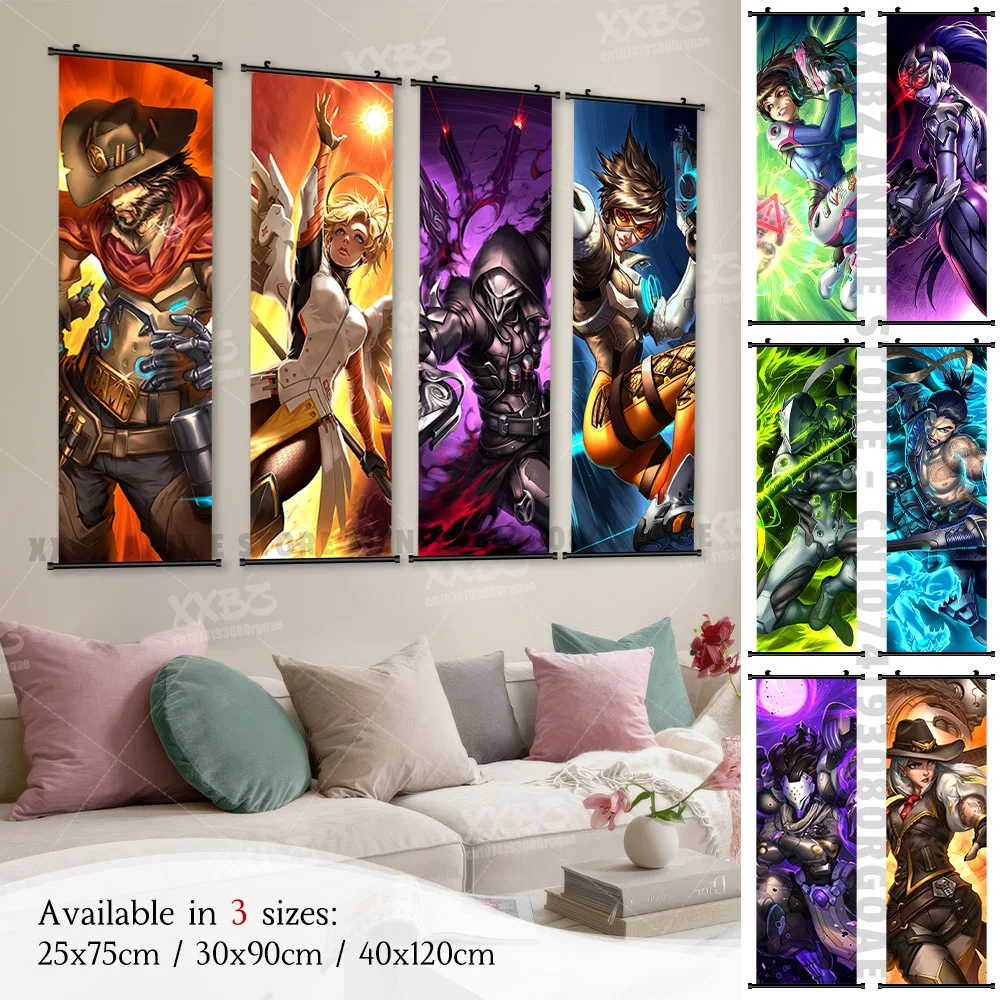 Скрутки фотографии для Overwatch, настенная живопись, басть, подвесная картина, игра Hanzo, украшение дома, постер Genji, обои Junkrat