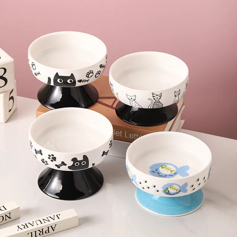 

Керамическая черная миска для кошек, поилка для кошек, миска для корма для щенков, миска для корма с высокими ножками, миски для домашних животных, кормушка для корма для собак