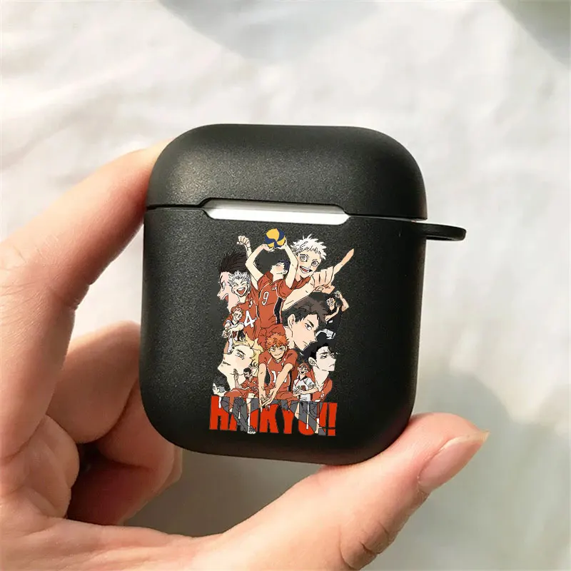 Bonita funda de silicona negra para auriculares inalámbricos con Bluetooth, Anime japonés Oya Haikyuu Love, voleibol, AirPods 12, 3 Pro