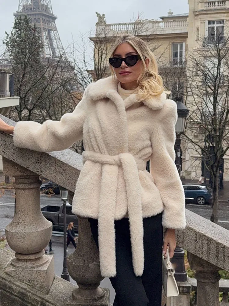 

HH Women's Winter New Fashion Coats Solid Turn-Down Collar Long Sleeves Pockets Lace-Up Decoration Female Casual Warm Jackets