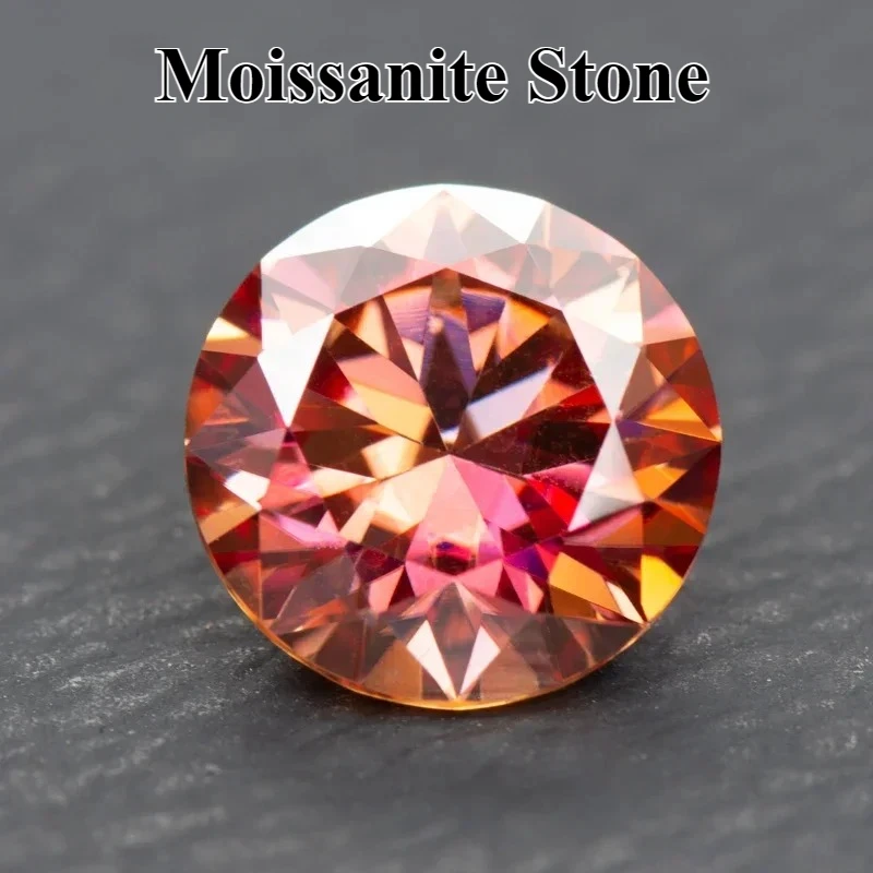 

Moissanite Stone Watermelon Red Color Round Cut Lab Created Synthetic Gemstone Passed Diamond Tester Comes with Certific
