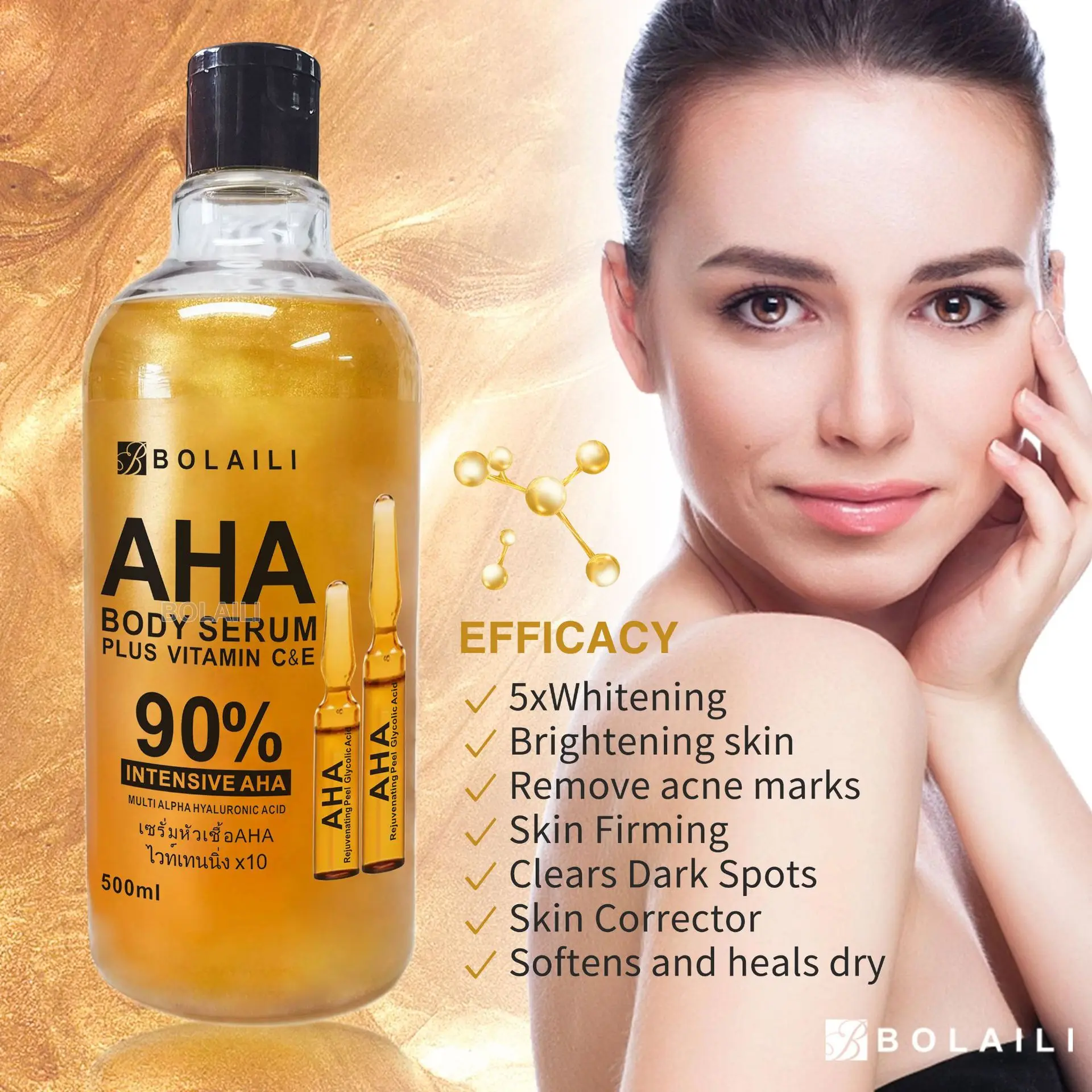 500ml ALPHA ácido hidrogésico 24K oro cara suero corporal vitamina C & E esencia reafirmante hidratante removedor de manchas blanqueamiento cuidado de la piel