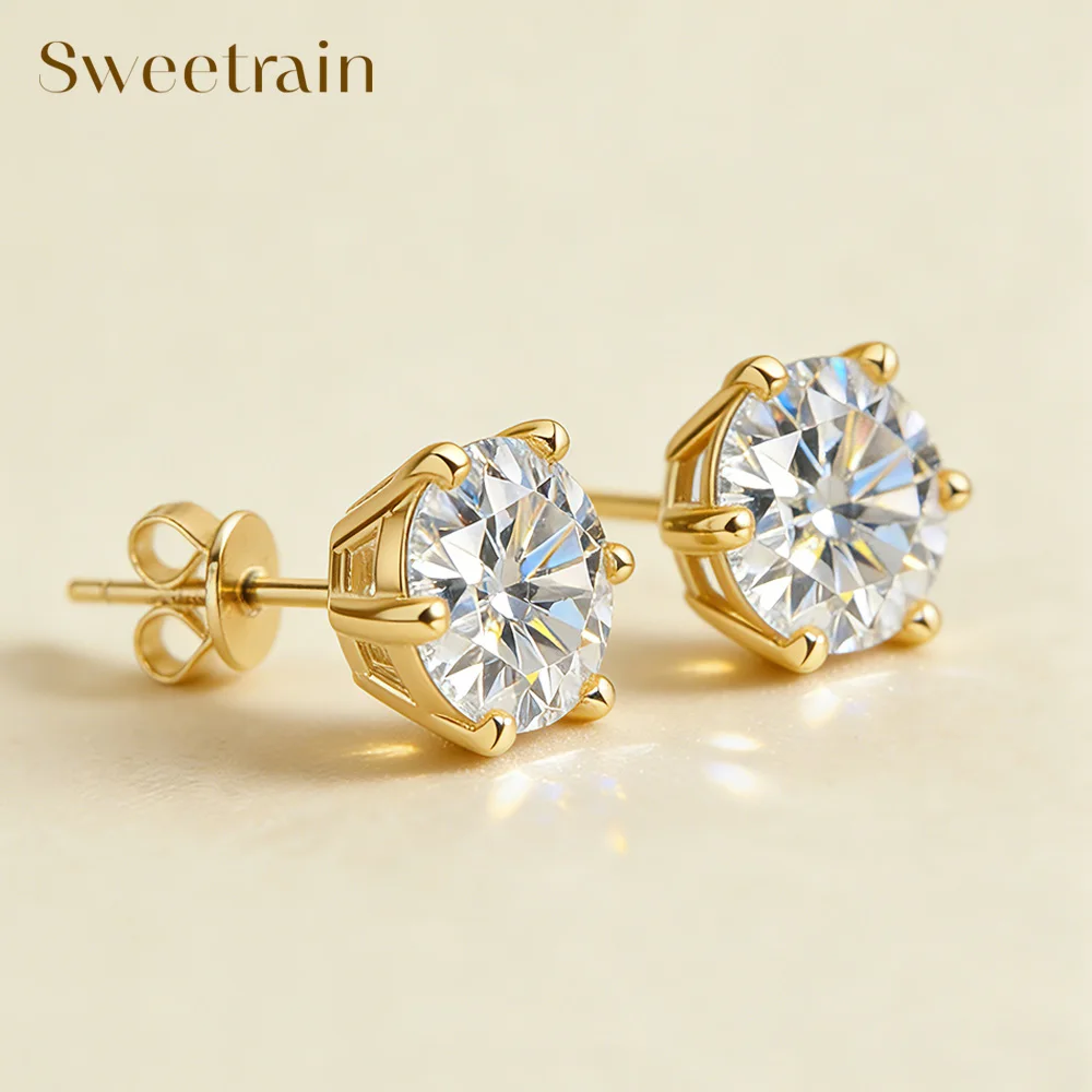 

Серьги-гвоздики Sweetrain с покрытием 18 карат 0,5-3 карата из муассанита для женщин и мужчин, серьги с лабораторным бриллиантом цвета D, свадебные украшения из чистого серебра 925 пробы