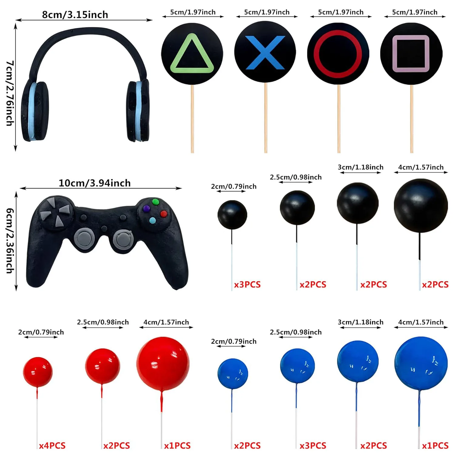 Video game themes Cake Toppers Headset Cake Decoration Ball Controller Cake Decoration for Birthday Party Cake Decoration