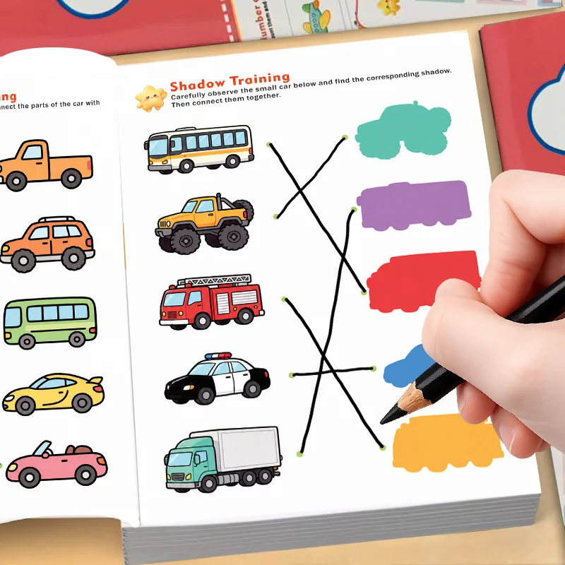 Cahier d'activités de connexion associée 32 pages pour enfants : Entraînement à la pensée logique, correspondance des ombres, nombres et quantités, concentration