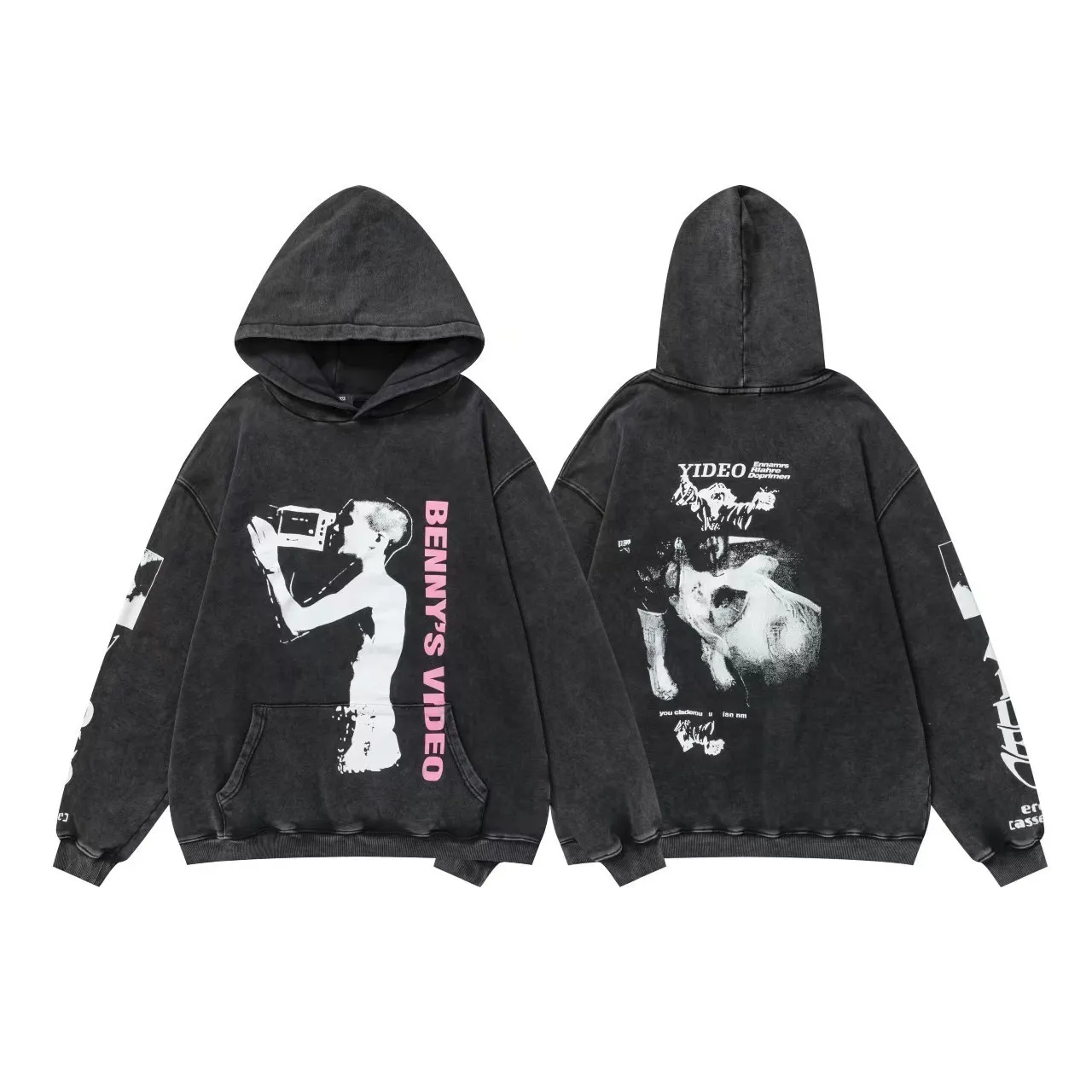 

Abstract Pattern Letter Print Hoodie Sweatirt Street Sle Hip Hop High Street Cotton Long Sve Loose Fit ex Sweatirt