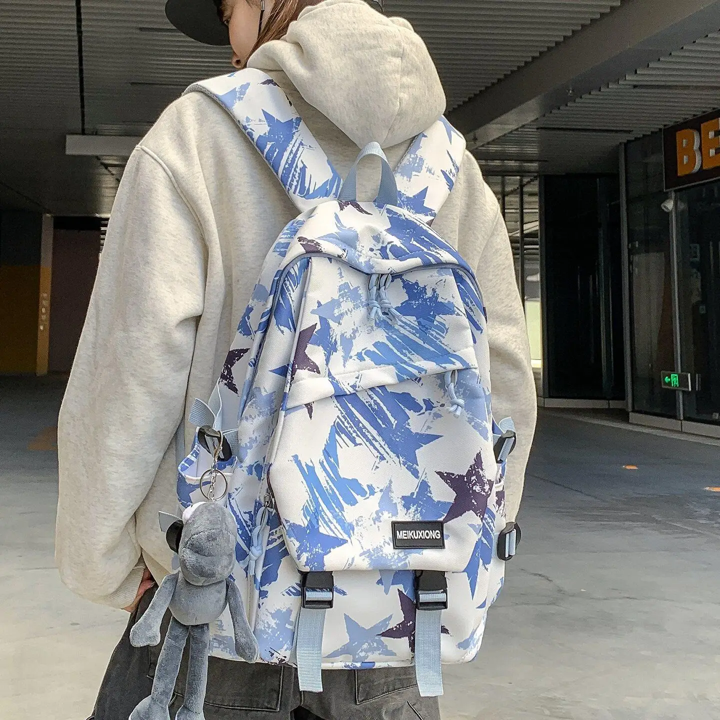 american-style-graffiti-star-backpack-unisex-middle-and-high-school-students-double-shoulder-bag-waterproof-soft-material