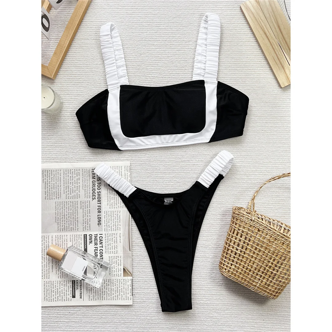 2026 Neuer Splicing High-Cut-Bikini, Damen-Badeanzug, zweiteiliger Bikini-Set mit Polsterung, Badebekleidung, Badeanzug, Schwimmanzug V7870 – Detail 4