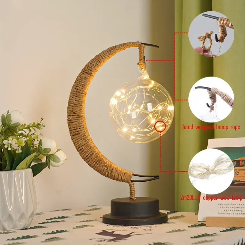 Nice 1 pc LED โคมไฟดวงจันทร์, ศิลปะเหล็กโคมไฟตกแต่งสําหรับบาร์, ห้องนอน, ห้องนั่งเล่น, แบตเตอรี่ขับเคลื่อนสีดําแบบพกพา Night Light