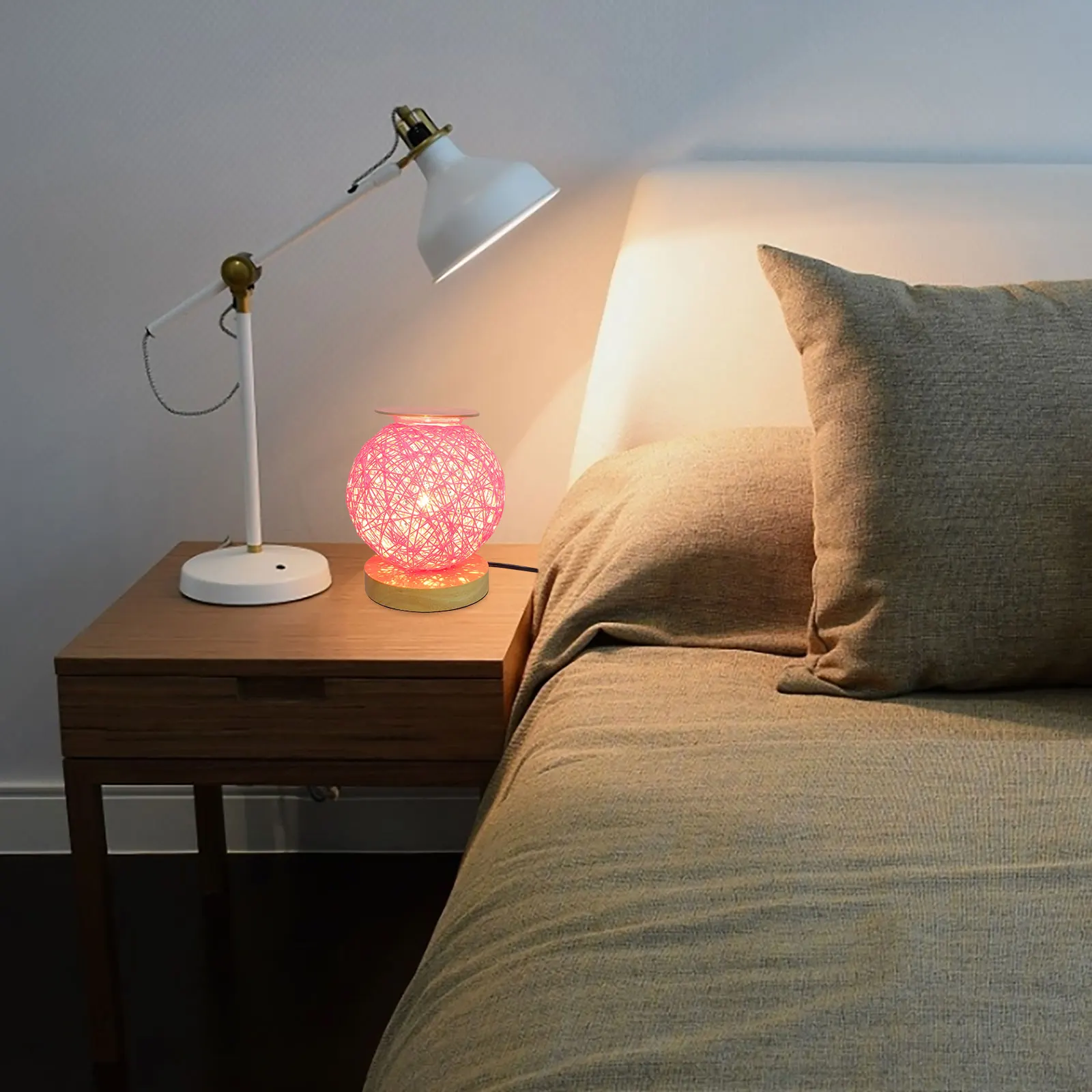 

1pc Aroma Oil Warmer Plug-In Wax Melt Light Fragrance Lamp Electric Warmer Rattan Ball Night Light Chinese Flat Plug