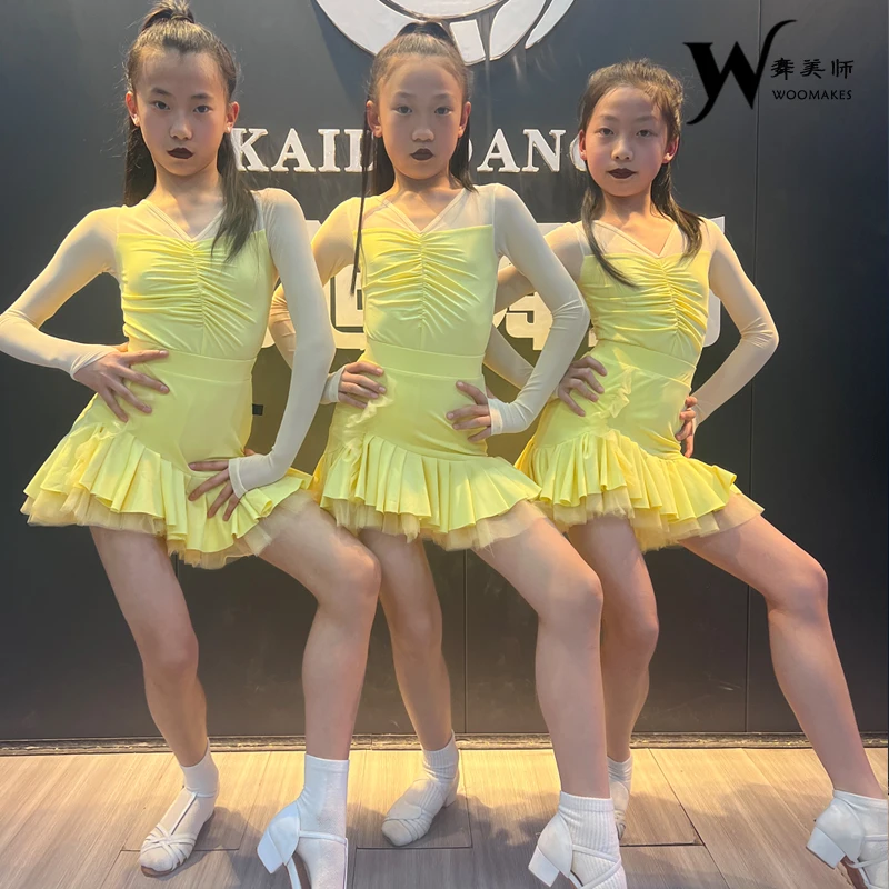 Vêtements latins, vêtements d'entraînement pour enfants, nouveaux styles de printemps et d'été, vêtements de performance professionnelle de danse avancée en maille