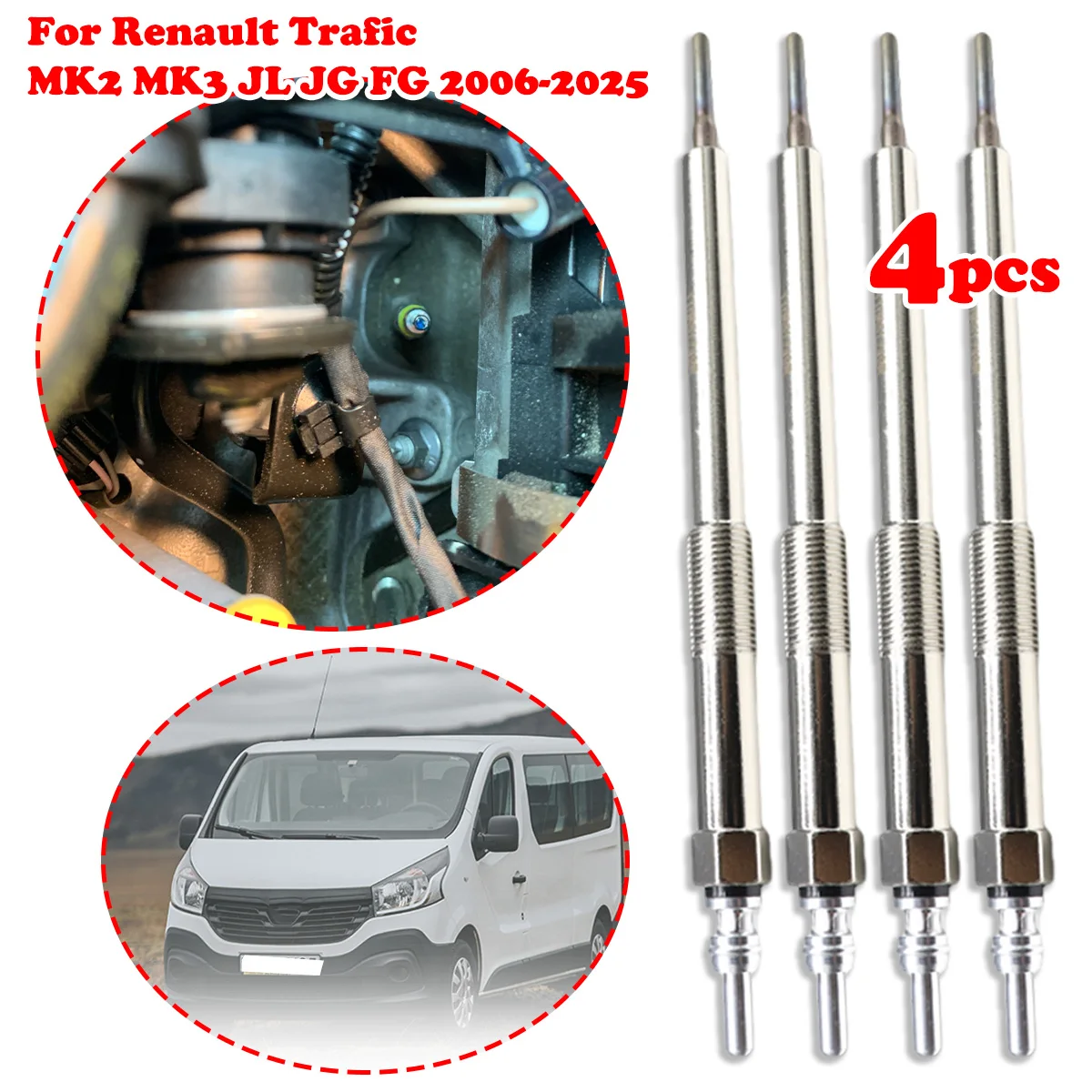 

Комплект из 4 никелированных свечей накаливания 4.5V для дизельных двигателей Renault Trafic MK2 MK3 JL JG FG 1.6 2.0 dCi (2006-2025), замена 6221590001