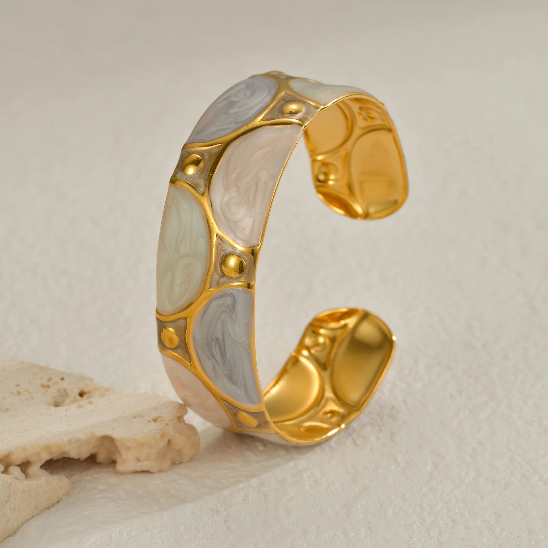 Freeteeme العصرية النفط نازف نمط الكفة الإسورة الفولاذ المقاوم للصدأ للنساء موضة الذهب اللون واسعة سوار مجوهرات هدية عيد ميلاد #5