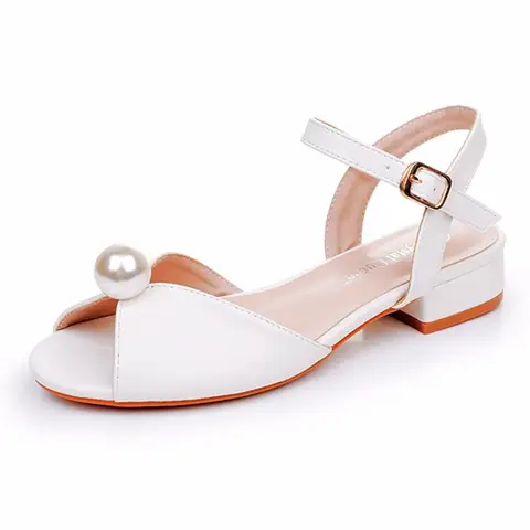 2 cm damsandaler med fyrkantig klack och grunt spänne, elfenbensvita pärlstavskor för brud, bröllopsfoto, flicka 8 best sales elfenbensvita bröllopsskor - №8