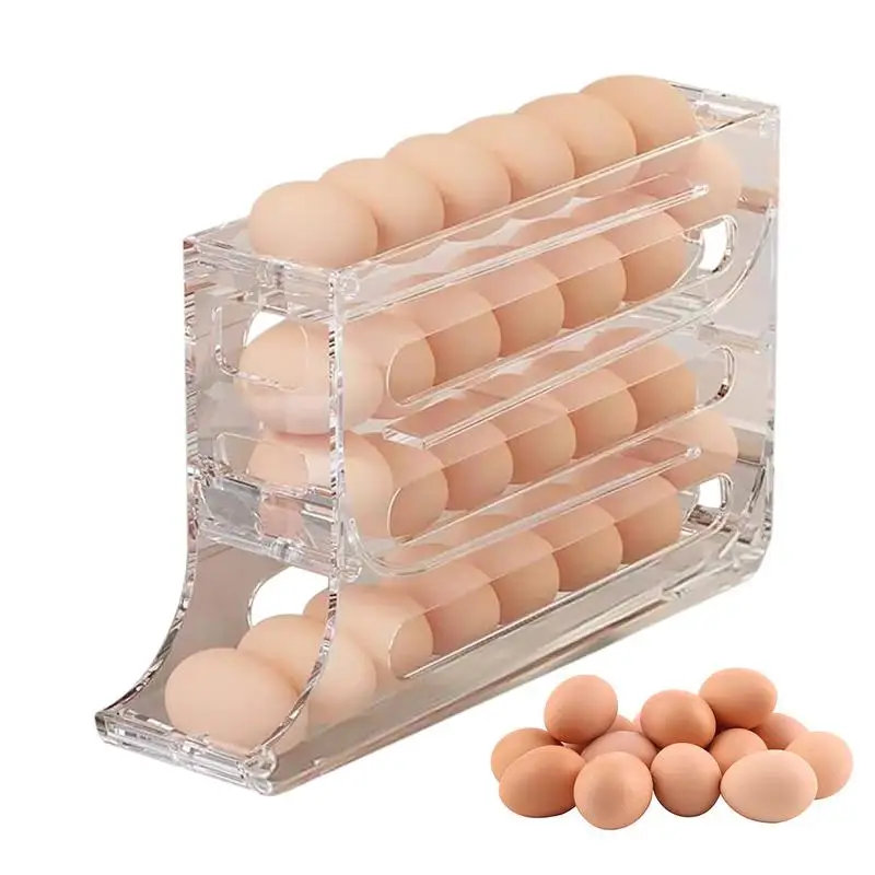 

4 Tier Egg Holder For Refrigerator Automatic Rolling Egg Storage Box Transparent Large Capacity Fridge Container Tray Dispenser