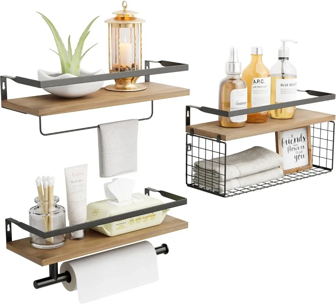 

Paper Towel Holder with Shelf, Bathroom Shelves with Paper Towel Holders & Storage Basket & Towel Bar