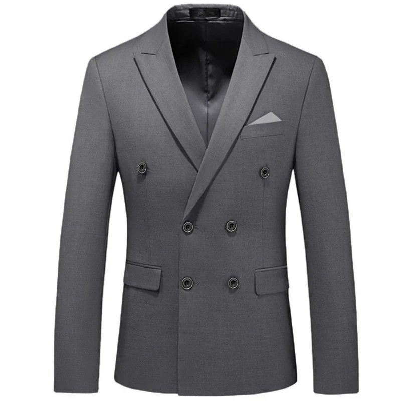 2022 Fashion New Men\'s Casual Boutique Business Solid Color Double Breasted Suit Jacket Blazers Coat