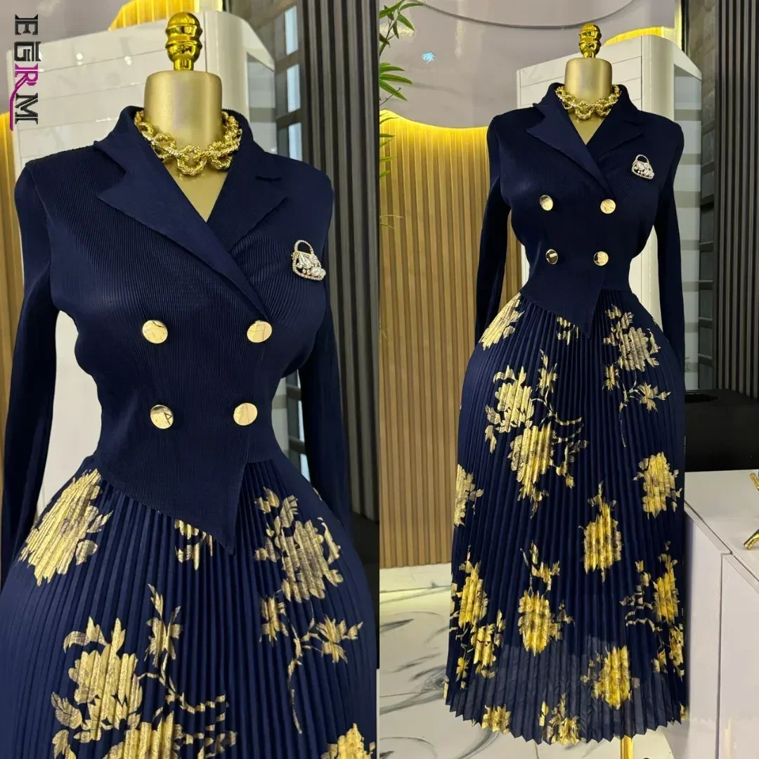 EGRM robe d'été plissée femme 2025 col de costume Chic et élégant pull chaud or imprimé robes de bal en liquidation vente 3R7152