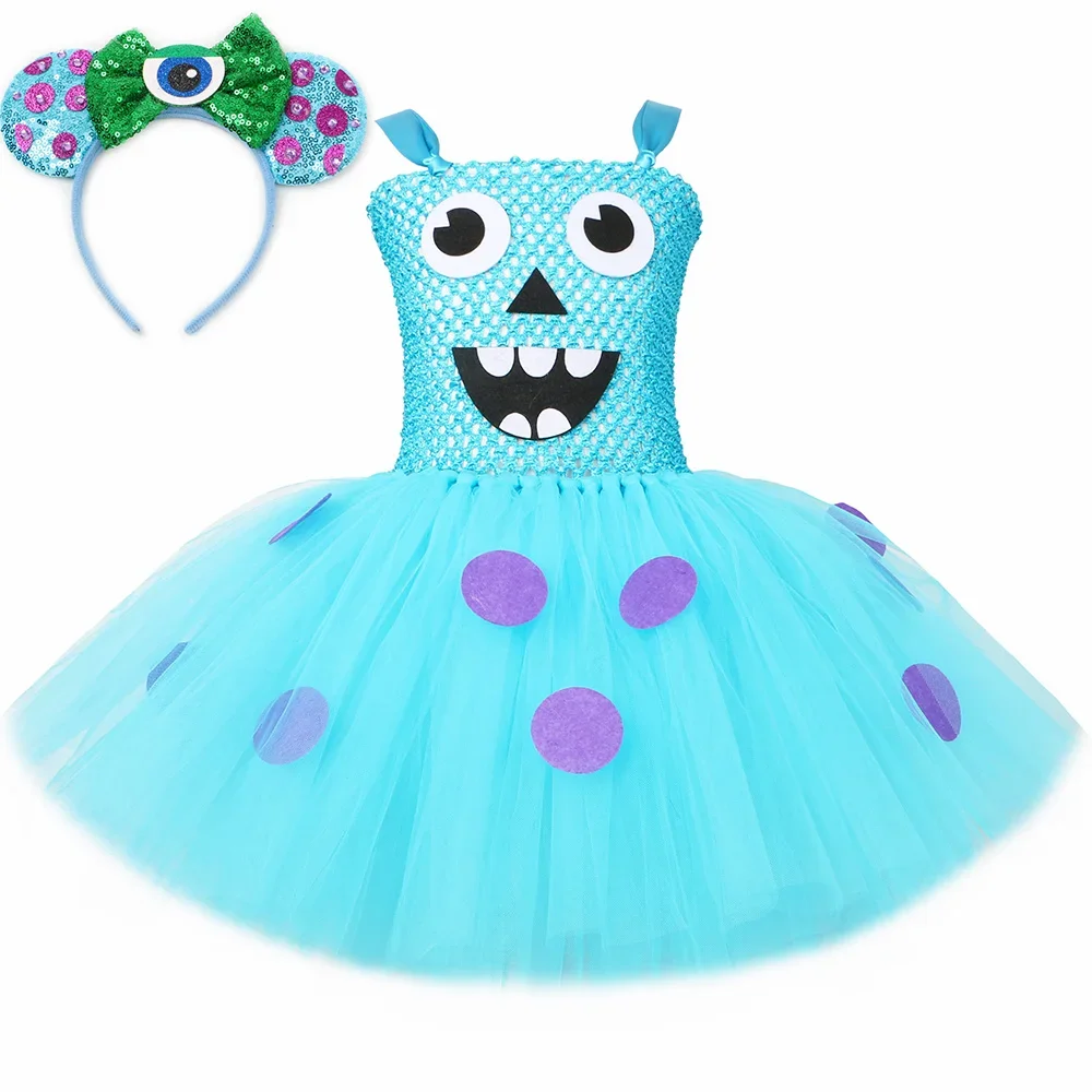 Monsters University Sulley Sullivan Costume Kids Halloween Carnival Party Clothes Girls Blue Monster Cosplay Cartoon Tutu Dress