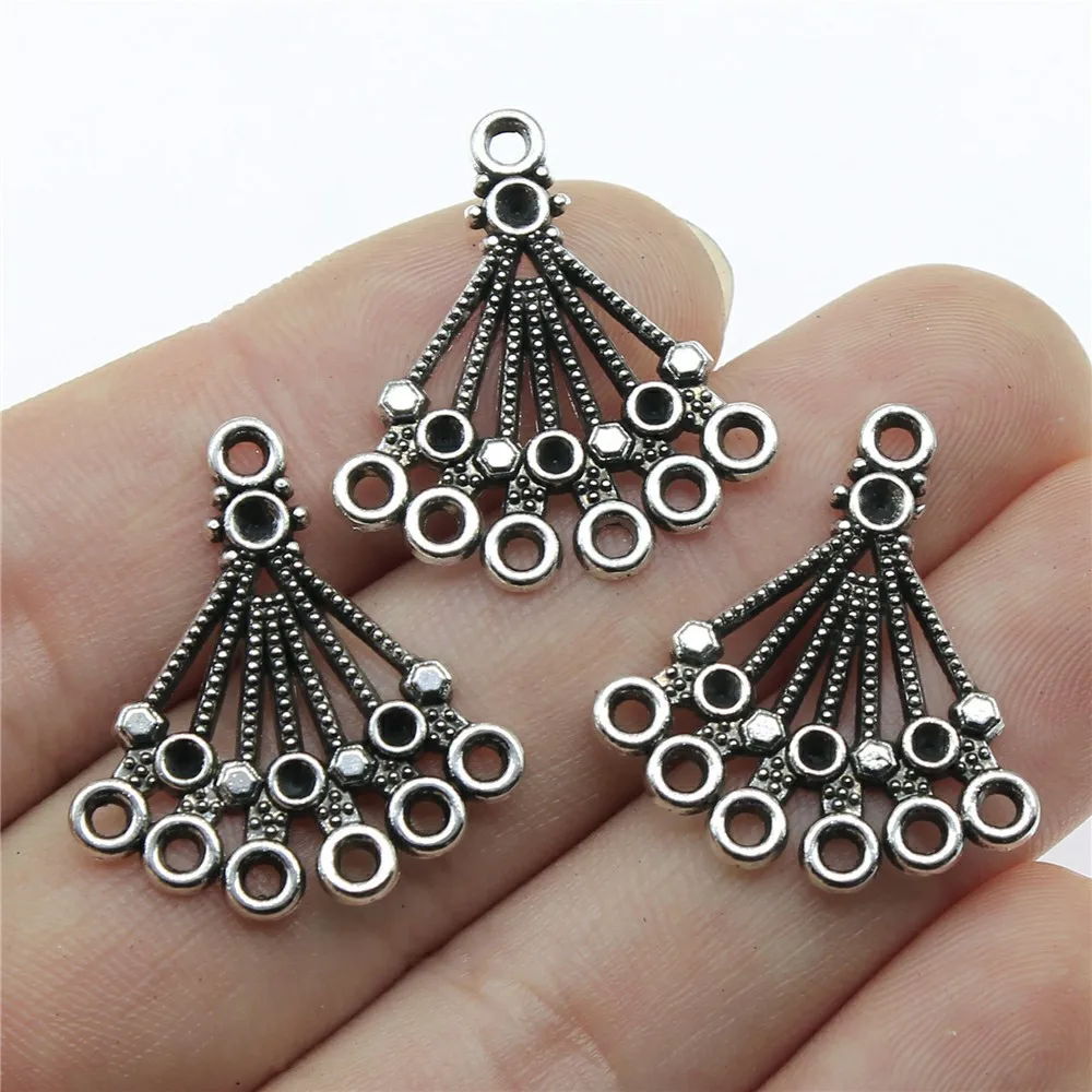 WYSIWYG 10pcs 27x24mm Antique Silver Color Porous Earring Connector Pendant For DIY Jewelry Making Handmade Jewelry Findings