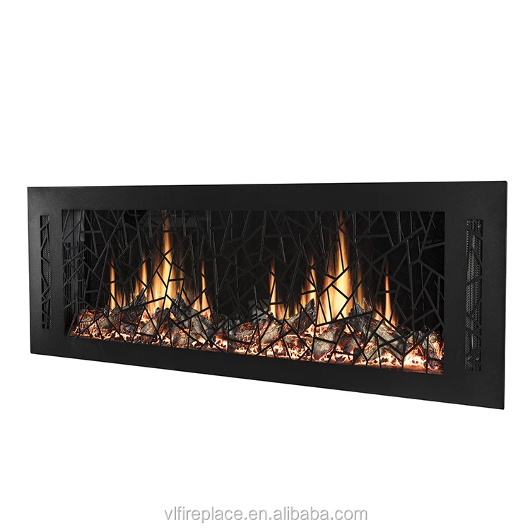 64 Inch Amazing Decorative Flame 110v 220v Burning Sound Black Caved Panel Wall Inserted Electric Fireplace