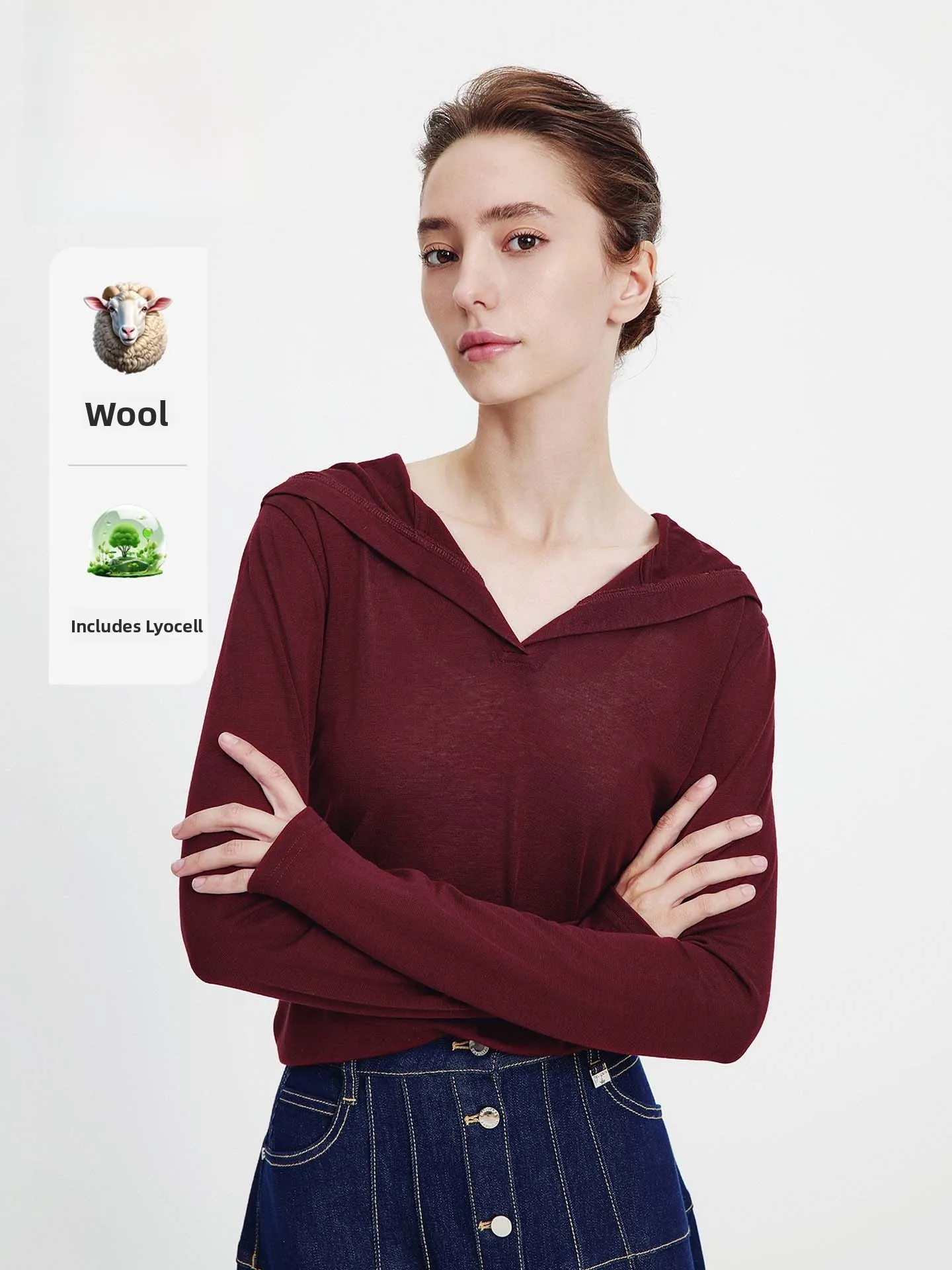 

Женская трикотажная футболка Navigare Soft Red с длинным рукавом, весенняя повседневная, приталенная, дышащая, с V-образным вырезом, топ с круглым вырезом